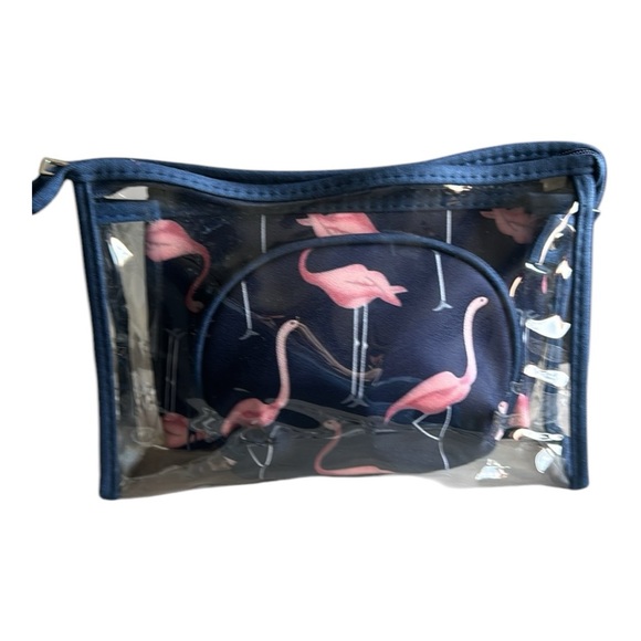 Flamingo Print Pink and Blue Cosmetic Bag Trio Set with free items NWOT - Picture 6 of 12